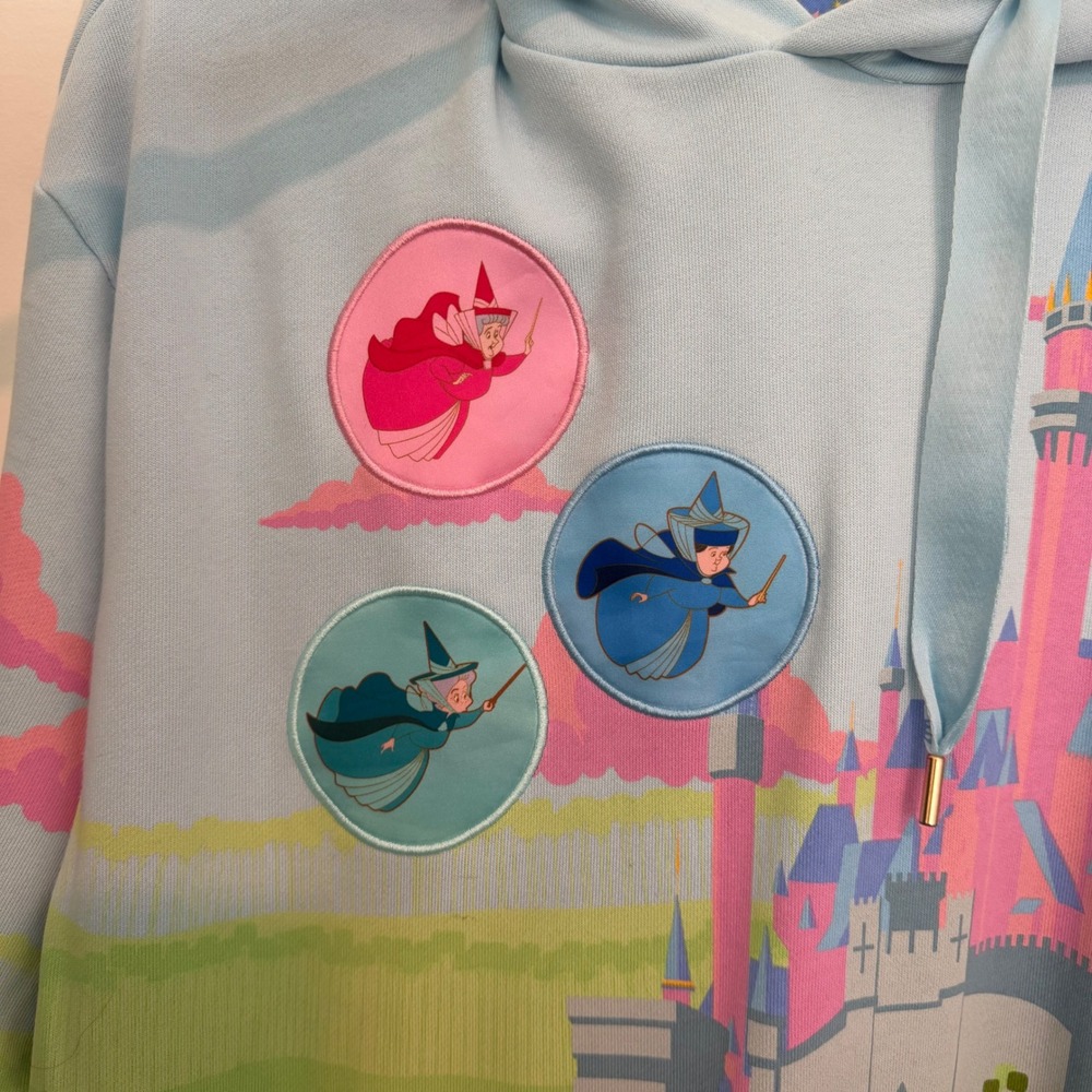 Disney Loungefly Sleeping Beauty Castle Good Fairies Hoodie Blue‎ XL - Picture 3 of 5